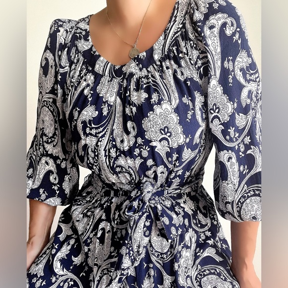 Fantastic Talbots Blue White Bohemian Dress High Low - Picture 3 of 8